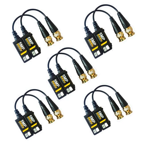 EVERSECU 5 Pairs 5MP Passive HD BNC Video Balun Transceiver Transmitter AHD/TVI/CVI/CVBS Cable Connectors for 720P/960P/1080P/3MP/5MP CCTV Security Cameras
