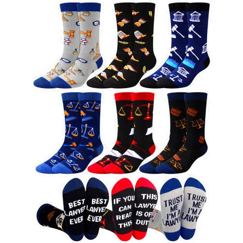 Eurzom 6 Pairs Lawyer Socks Gifts for Men Funny Lawyer Dress Crew Socks Valentines Day Attorney Gifts for Law School Students