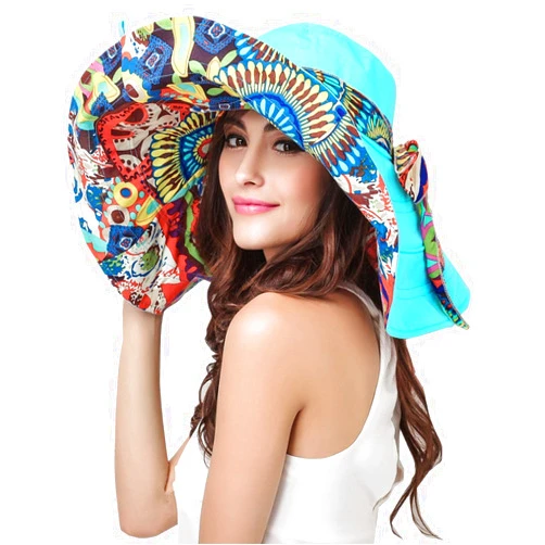 FakeFace Women's Foldable Floppy Reversible Travel Beach Sun Visor Hat Wide Brim UPF 50+