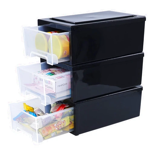 Hespama 6.5 Quart Plastic Stacking Storage Drawer, 3 Pack Desktop Storage Drawer, Black