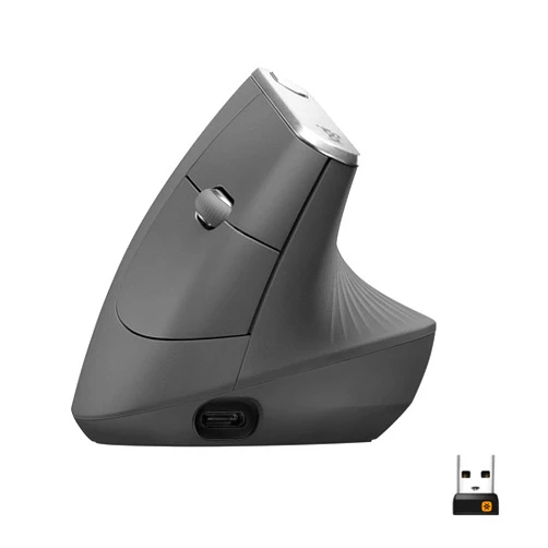 Logitech MX Vertical Wireless Mouse – Ergonomic Design Reduces Muscle Strain, Move Content Between 3 Windows and Apple Computers, Rechargeable, Graphite - With Free Adobe Creative Cloud Subscription
