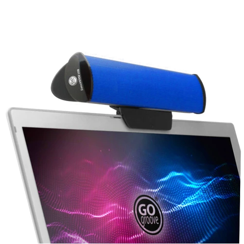 GOgroove SonaVERSE USB Speakers for Laptop Computer - USB Powered Mini Sound Bar with Clip-On Portable External Speaker Design for Monitor, One Cable for Digital Audio Input and Power (Blue)