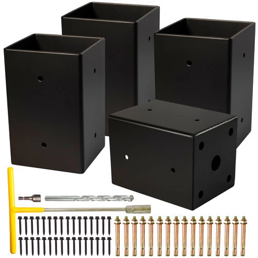 LADECH (4 PCS) LADECH 4x4 Post Anchor Base with Bottom Drainage Hole, Concealed Bolts, Black Powder Coated Brackets for Fence Posts, Pergola, Mailbox Post, Come with Wood Screws and Concrete Anchors