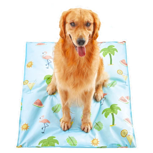 Norvy Pet Cooling Mat Pressure Activated Cooling Mat for Large Dogs 43'' × 32'' Summer Gel Cooling Pad for Kennels Dog Beds Portable Cooling Blanket Water Injection, Hawaii Beach Design