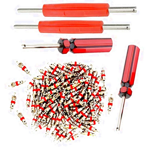 Z&D Valve Aracey Tire Repair Tool Set - 4 x Dual Single Head Valve Core Remover and 100 Pieces Car Truck Replacement Tire Tyre Valve Stem Core Part