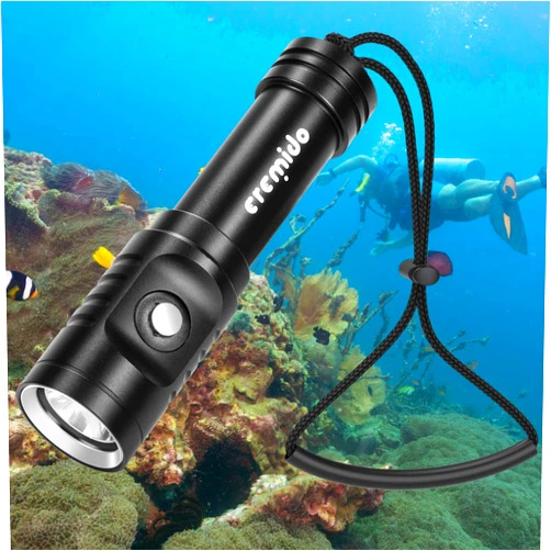 Eremido Scuba Diving Flashlight, Rechargeable Battery, 1000 Lumens, Deep Sea Underwater 100M Waterproof Flashlight with Durable Aluminum Material and Battery Indicator, Fast Charging