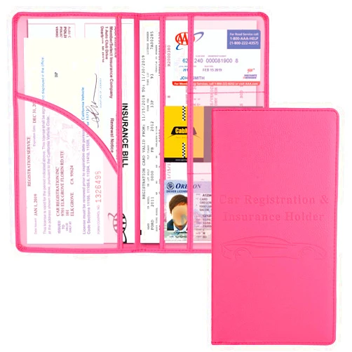 Cacturism Car Registration and Insurance Holder, Car Accessories Vehicle Glove Box Car Organizer Women Car Accessories with Magnetic Shut for Cards, Essential Document, Driver License, Hot Pink