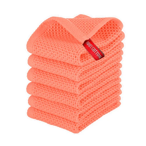 Elegant Comfort 100% Turkish Cotton 6-Pack Waffle Premium Kitchen Towels - Quick Drying and Super Absorbent Kitchen Dishcloth Towels, Ultra Soft Multi-Purpose Cleaning Towels, 13 x 13, Coral