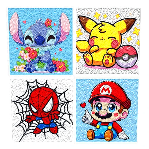 Ksxistiyt 4 Packs Diamond Art Kits for Kids, 5D Cartoon DIY Diamond Mosaic Kits for Beginners, Children Arts and Crafts for Kids Ages 8-12 Round Full Drill Gem Art for Home Wall Decor Kids Present 6X6 inch