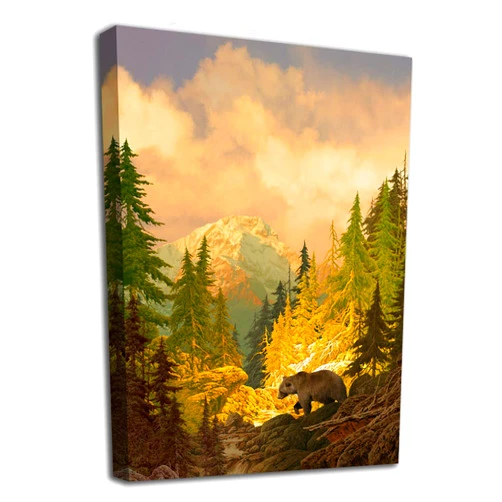 arteWOODS Autumn Forest Mountain Wall Art Bear Canvas Picutres for Bedroom Living Room Wall Decor Modern Landscape Canvas Artwork Contemporary Nature Picture Prints Framed Ready to Hang 20