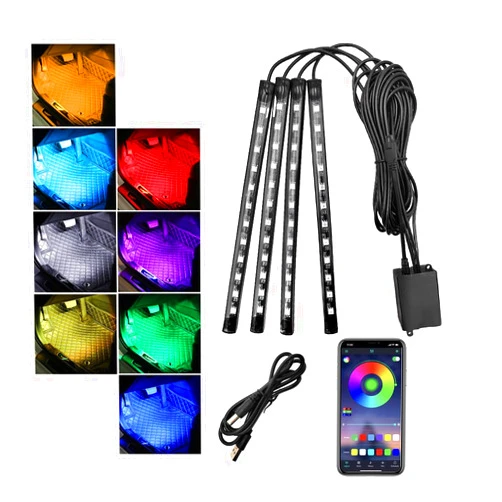 Ohleats Car Led Interior Lights, RGB 48 LED Multi Color Auto Strip Light with APP Control, Music Sync Color Change Light Under Dash Smart Lighting Kit, Interior Car Accessories (USB)