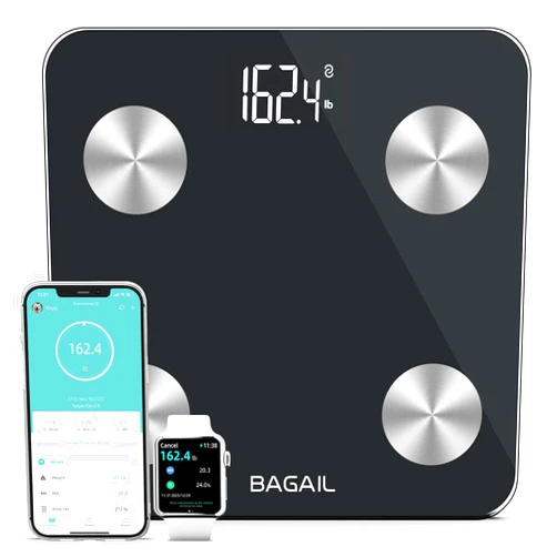 BAGAIL BASICS BAGAIL Smart Scale for Body Weight, Digital Bathroom Scale for BMI Weighing Body Fat, Body Composition Monitor Health Analyzer with Smartphone App, 400lbs/180KG -Black