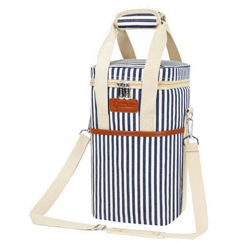 opux Wine Bag, 4 Bottle Wine Cooler Bag, Insulated Wine Tote Carrier for Travel Picnic BYOB, Leakproof Padded Portable Wine Bottle Bag for Wine Lovers Gift Women Men Christmas (Stripe Navy White)