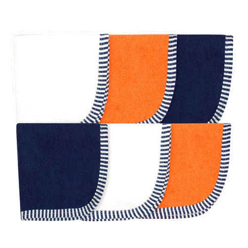 Gerber Childrenswear 6-Pack 100% Cotton Terry Washcloths (Navy and Orange)