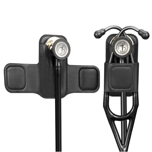 SKYREH Stethoscope Holder Clip, PU Leather Stethoscope Hip Holder Lightweight Portable Holster for Physicians, Nurses, EMT, Medical Nursing Students, for 3M Littmann & Most Stethoscope, Black