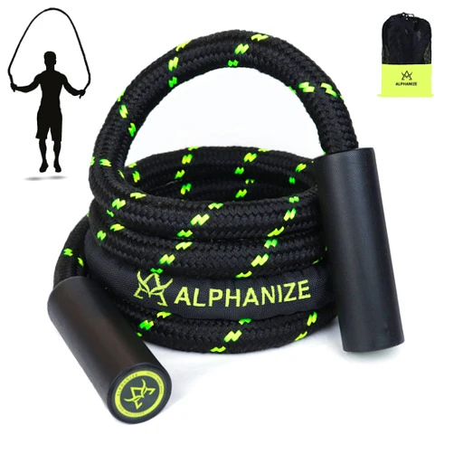 ALPHANIZE Heavy Jump Rope For Fitness 3LB - Upgraded Rotating Handles Weighted Jump Rope - Total Body Workout For Men & Women - Modern, Sleek Design