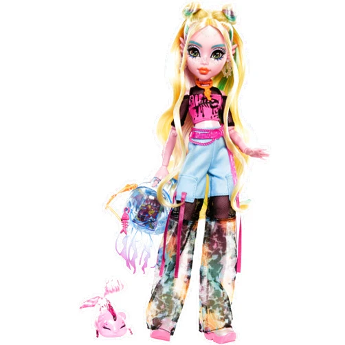 Monster High Lagoona Blue Doll in Mesh Tee and Cargo Pants, Includes Pet Fish Neptuna and Accessories Like a Backpack, Snack and Notebook