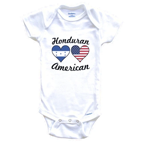 Really Awesome Shirts Honduran American Flag Hearts One Piece Baby Bodysuit