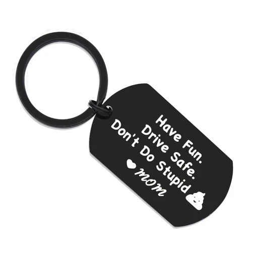 CXLL Funny Keychain for Son Daughter from Mom,Have Fun Drive Safe Don't Do Stupid Military Tag Keychain