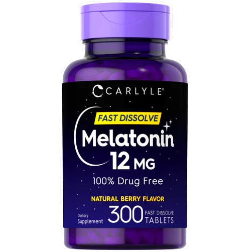 Carlyle Melatonin 12 mg Fast Dissolve 300 Tablets | Drug Free | Natural Berry Flavor | Vegetarian, Non-GMO, Gluten Free