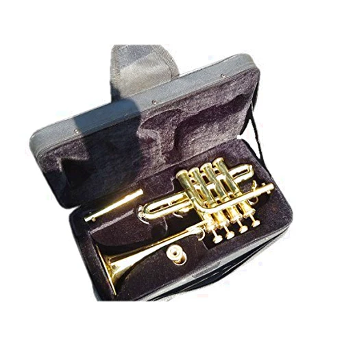 Sm'Sai Musicals Piccolo Trumpet Brass Finish Picollo Bb/A Pitch W/Case-Mp Gold