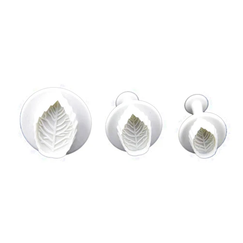 Longzang Veined Rose Leaf Cutter Cake Decorating Fondant Plunger Embossing Tool, Set of 3, White