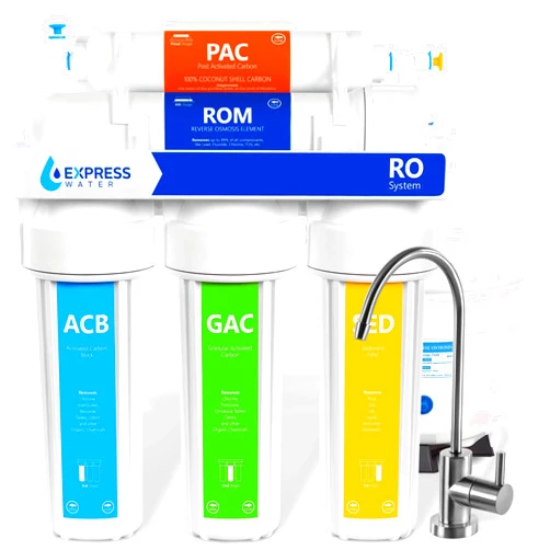 Express Water RO10MX Reverse Osmosis Water Filtration System – 5 Stage RO Water Filter System with Faucet and Tank – Under Sink Water Filter – Plus 4 Replacement Filters – 100 GPD