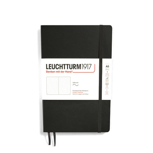 LEUCHTTURM1917 - Notebook Softcover Medium A5-123 Numbered Pages for Writing and Journaling (Dotted, Black)