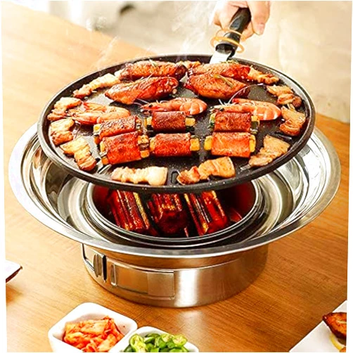 Baffect BBQ Charcoal Grill, 13.7 inch Non-stick Stainless Steel Korean Barbecue Grill, Portable Charcoal Stove for Outdoors Camping Picnic and Indoor Party Cooking