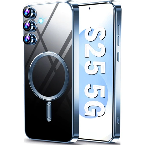 Neivi Compatible for Samsung Galaxy S25 Case with Mag-Safe, Camera Lens Protector, Galaxy S25 Transparent NonYellowing Shockproof Slim Magnetic Protective Cover for Samsung S25 5G (Blue)