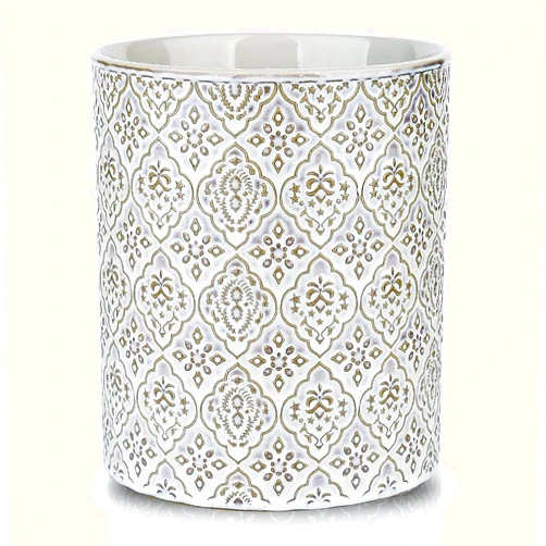 KOOV Kitchen Utensil Holder, Large Utensil Holders for Countertop, 6 x 7 Inches Ceramic Utensil Crock, Deep and Stable, Cooking Utensil Holder, Embossed Pattern, White