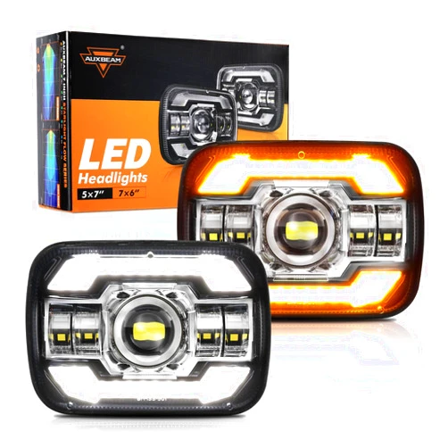 Auxbeam 5x7 7x6 LED Headlights with DRL & Turn Signal High/Low Beam H6054 Led Rectangular Headlight for Jeep Wrangler YJ Cherokee XJ H6054 H5054 H6054LL 69822 6052 6053