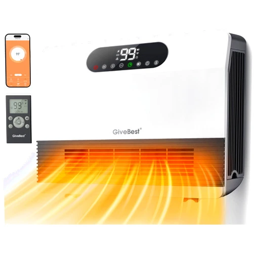 GiveBest Smart Wall Heater, 1500W Fast Heating Space Heater for Bedroom, Electric Space Heater with Thermostat for Indoor Use, Floor or Wall Mounted, On/Off Timers, Works with Alexa, 2024 Upgrade