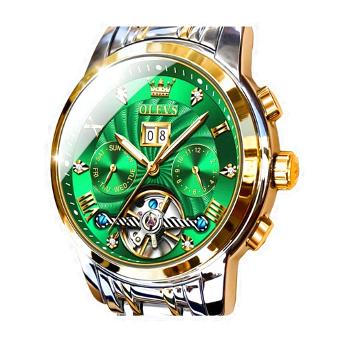 OLEVS Men Automatic Watch Skeleton 5 Hands Mechanical Classic Luxury Multi Calendar Stainless Steel Waterproof Wrist Watch for Men