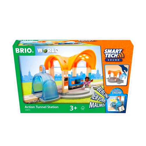 BRIO 33973 Smart Tech Sound Action Tunnel Station | Wooden Toy Train Set for Kids Age 3 and Up