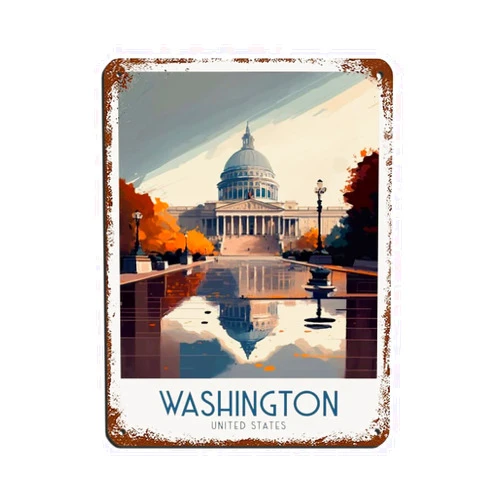 AMTETE Washington DC Travel Poster Retro Poster Metal Tin Sign Chic Art Retro Iron Painting Bar People Cave Cafe Family Garage Poster Wall Decoration 12x16inch(30x40cm)