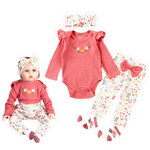 Pedolltree Reborn Baby Doll Clothes 22 inch Girl Outfit Accessories for 20-22 Inch Reborn Doll Baby Girl Doll Clothes 4pcs Set