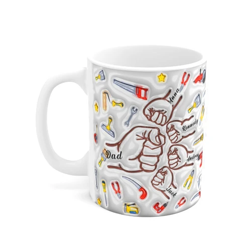 TerraSure 1-6 Kids Hand Father’s Day Fist Bump 3D Mug Wrap 11oz 15oz, Inflated Dad Fist Bump Custom Gift Personalized, Gift For Dad, Gift For Father's Day