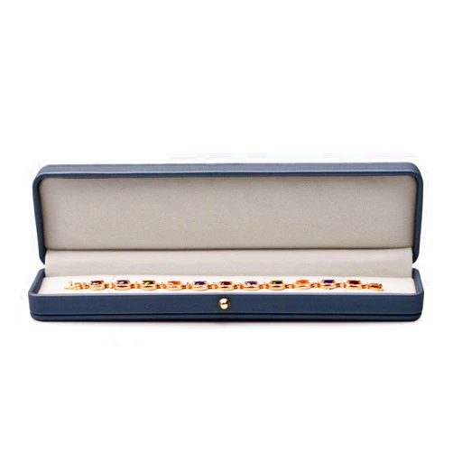Oirlv Steel-blue Leather Bracelet Necklace Storage Box Velvet Interior Gift Case for Chain Jewelry Showcase Necklace Holder