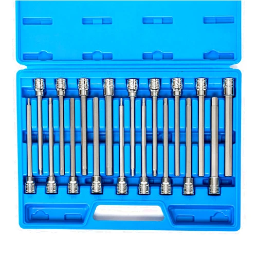 Neiko 10079A Extra Long Allen Hex Bit Socket Set, 18 Piece SAE and Metric Allen Socket Set, 3/8 Drive, 1/8
