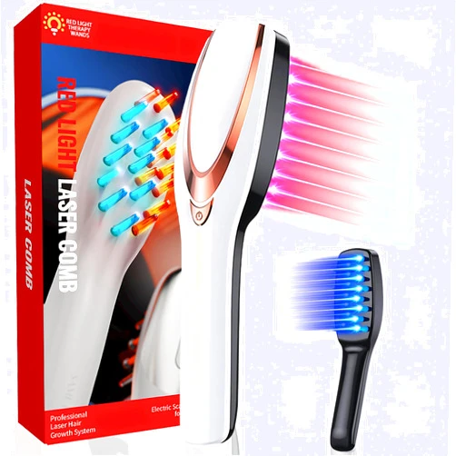 TUKIMA Laser Hair Growth Comb, Laser Therapy Comb Electric Scalp Massager for Hair Growth,Stimulates Hair Growth Comb Brush Thinning Hair Treatment Laser Hair Growth Device（White）