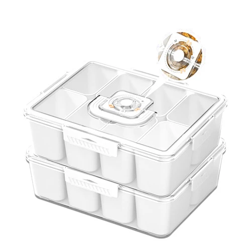 Hanvate 2Pack Divided Serving Tray with Lid and Handle Extra Large, Snackle Box Charcuterie Container with Date Display, 8 Compartments Portable Snack Platters for Veggie Fruit Candy Nuts Cookies