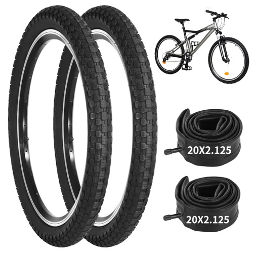 Fansport 20 inch Bike Tire,2 Pack 20x2.125 Bike Tires and 20x1.75-2.125 Bike Tubes with Bike Tire Levers, 20x2.125 Bicycle Tire Portable MTB Tires Rubber Tire for Mountain Path Muddy Trail