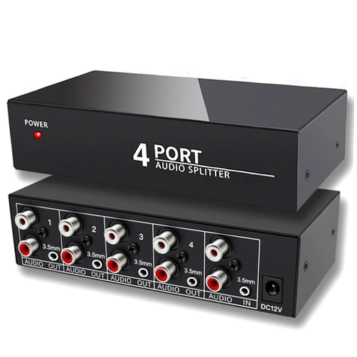 FlyroadUp 3.5mm Aux + RCA L/R Audio Splitter 1 in 4 Out Stereo Analog Audio Distributor Box