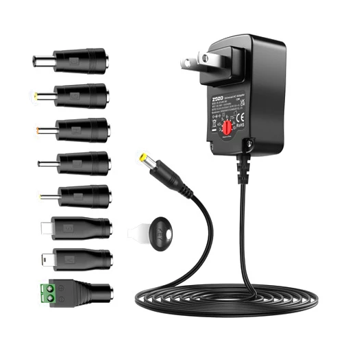 ZOZO Universal AC/DC Adapter 12W Switching Power Cord 3V 4.5V 5V 6V 7.5V 9V 12V Charger Adapter with 9 Tips for Household Electronics Routers Speakers CCTV Cameras Smart Phone USB