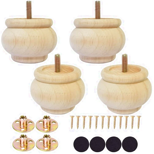 Btibpse 2 Inch Wooden Furniture Legs, Solid Wood Unpainted Replacement Furniture Legs, Ottoman/Loveseat Replacement Legs, Cabinet Legs/Desk/Sofa/Bookcase Round Bun Feet Set of 4 (2 Inch)