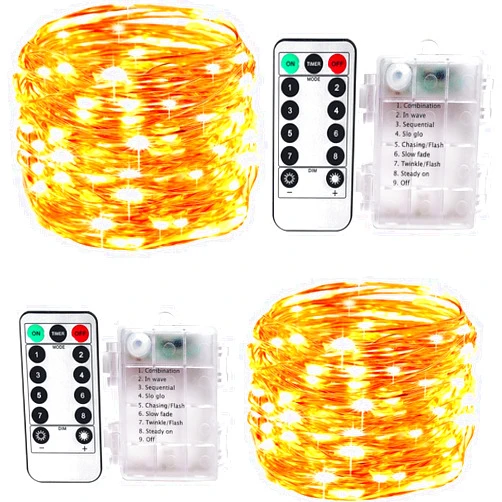 YietNL Fairy Lights 2 Pack 33Ft 100 LED Battery Operated String Lights with 8 Modes Remote Timer Outdoor Waterproof Warm White Copper Wire Twinkle Lights for Bedroom, Dorm, Patio, Christmas, Party, Indoor