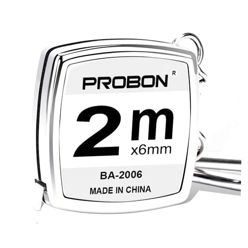 PROBON Metal 2M/6.5 ft Key Chain Mini Small Steel Tape Measure, Metric & Inch Double Scale Steel Ruler