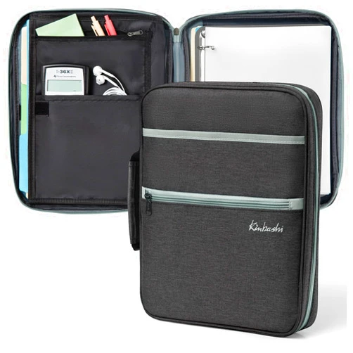 Kinbashi Zipper Binder, 1 Inch 3 Rings Binder with Internal Pockets and Dividers, 375 Sheet Capacity, Fits Standard Size File Folders, Grey