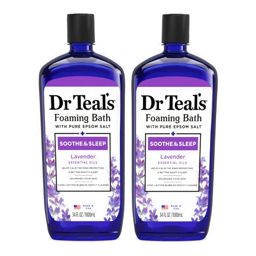 Dr Teal's Foaming Bath with Pure Epsom Salt, Soothe & Sleep with Lavender, 34 fl oz (Pack of 2)
